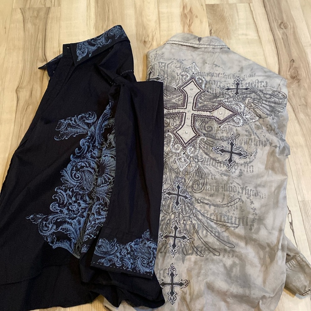 Mens long sleeve button up black XL gray 2XL